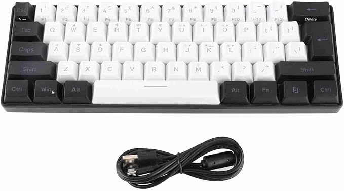 Brrnoo 61-Key Ergonomic Mechanical Gaming Keyboard with RGB LED Backlight Wired Keyboard for PC Office Use White
