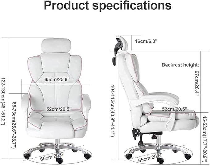 Katzowen Office Computer Chair Pink Gaming Chair for Girls Ergonomic Office Chair with Headrest Pu Leather Executive Chair Adjustable Reclining with Footrest Pink (Color : White)
