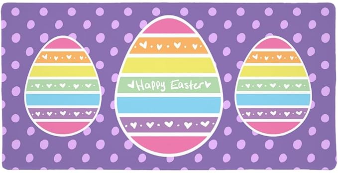 Cute Rainbow Happy Easter Egg Large Gaming Mouse Pad Desk Mat with Stitched Edges Non-Slip Base for Gamer Home and Office