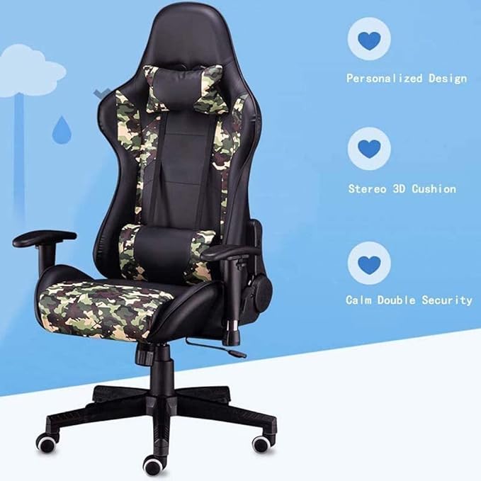 Gaming Chair Office Chair High Back Computer Chair Leather Desk Chair Racing Executive Ergonomic Adjustable Swivel Task Chairwith Headrest and Lumbar Support(B)