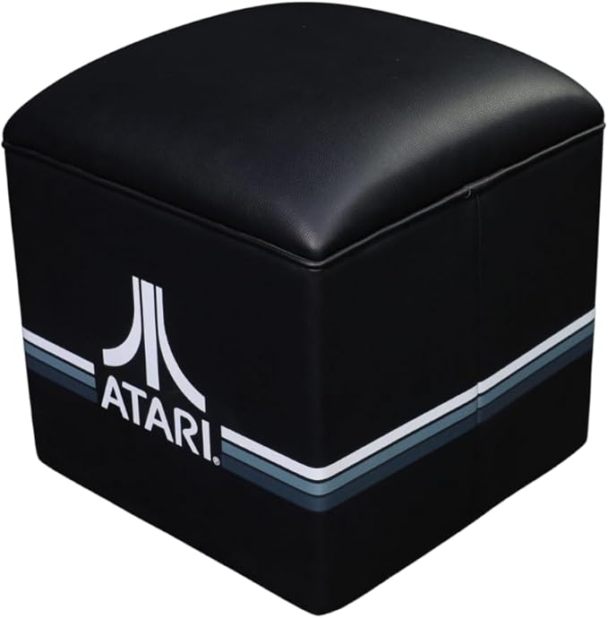 Alan-1 Atari Pong Stool – Retro Gaming Cube Seat with Iconic Atari Logo Padded Top &amp Black Upholstery | Perfect for Game Rooms Arcades Coffee Tables &amp Collectors