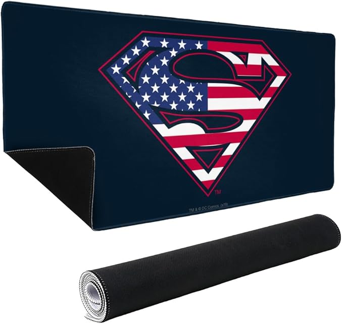 Superman USA American Flag Shield Logo Large Gaming Mouse Pad Desk Mat with Stitched Edges Non-Slip Base for Gamer Home and Office 31.5 x 15.7