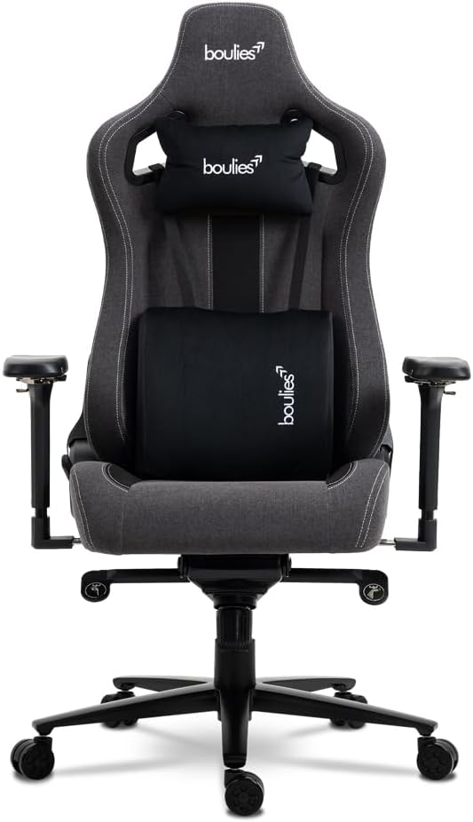 boulies Elite Gaming Chair Ergonomic Computer Chair with 4D Armrests Adjustable Reclining Office Chair with Head Pillow and Lumbar Support (Charcoal Grey Standard)