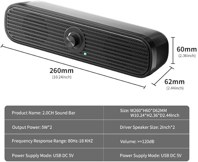 JSEIAJB Surround Desktop PC Speaker Home Stereo 3.5Aux Soundbar System Computer TV Phone HiFi Subwoofer Wired