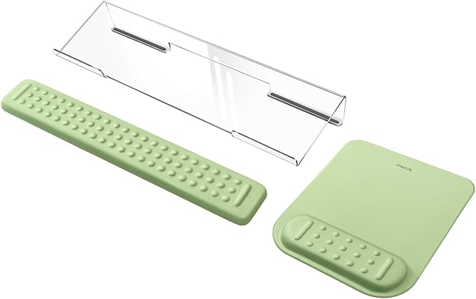 MOSISO Computer Keyboard Stand&ampWrist Rest Support for Keyboard &ampMouse Pad Set Ergonomic Massage Wrist Rest Set Easy Typing Working Acrylic Clear Stand for Office Home Sage Green