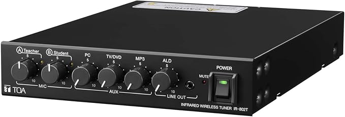 TOA Electronics IR-802T CU Infrared Wireless Tuner 2-Channel Black Equalizer Control Knobs for Low- Mid- and High-Frequency Outputs 3 Aux Inputs for PC TV/DVD Player and MP3 Audio Player