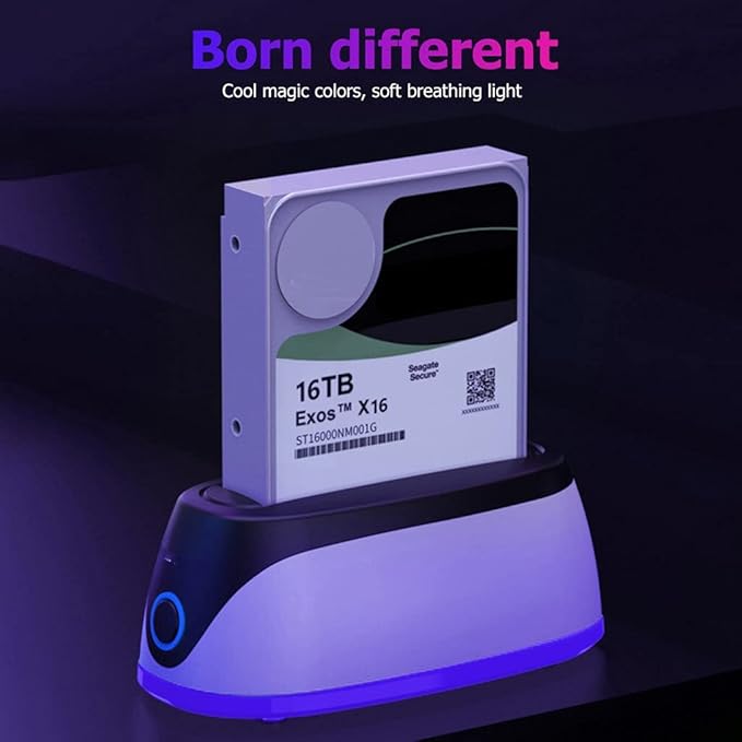 External Hard Drives USB 3.0 HDD SSD Station 16TB 2.5 3.5 Inch SATA Hard Drive Disk Dock Adapter Base with RGB Lamp