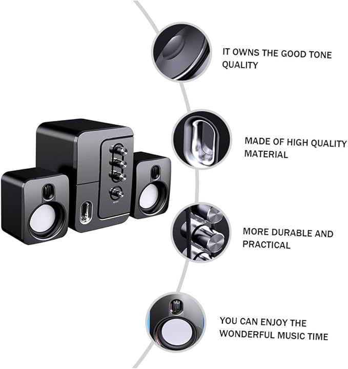 MERRYHAPY USB Computer Laptop Desktop Speaker Compact Wired Multimedia Loudspeaker Box with 3D Surround Sound and Deep Bass Portable Black Speaker for Office Home and Study Use