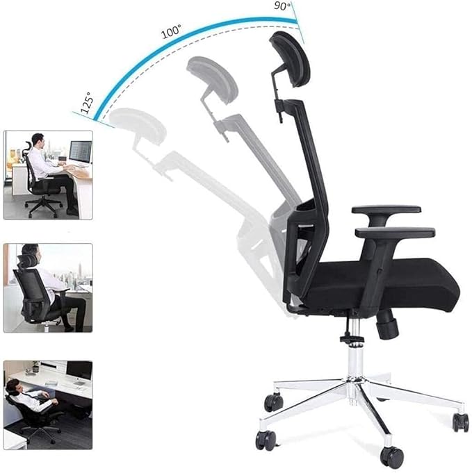 Ergonomic Office Gaming Chair with Adjustable Headrest &amp Lumbar Support Mesh Back Swivel Computer Chair Black