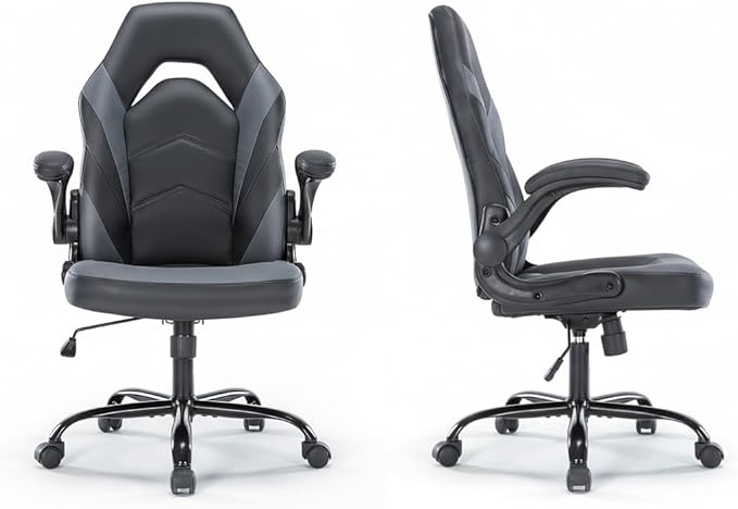 Ergonomic Gaming Chair with Lumbar Support Black and Blue Leather Swivel Computer Chair (Gray and Black)