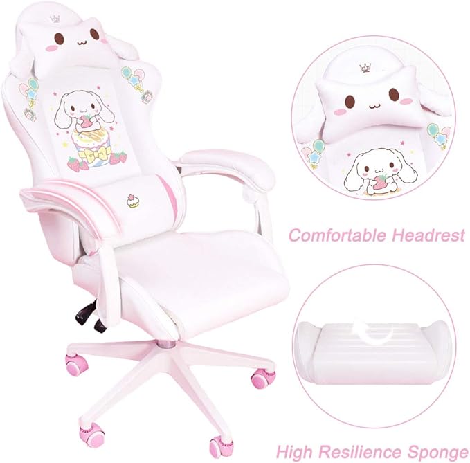 Swivel Chair Cute Cartoon Chair Bedroom Comfortable Computer Chair Home Gaming Study Chair with Armrest Comfortable Sponge Adjustable Height and AngleGirls Stylish Gift