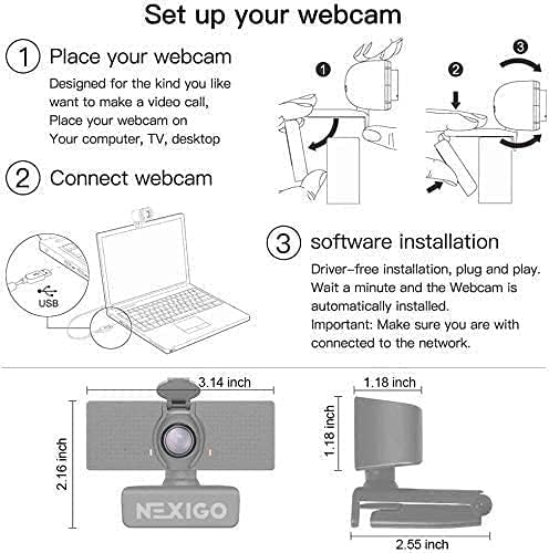 NexiGo 1080P Business Webcam Kits N60 HD Web Camera with Microphone and Privacy Cover Software Control Lightweight Mini Tripod Extendable Stand for Zoom/Skype/Teams