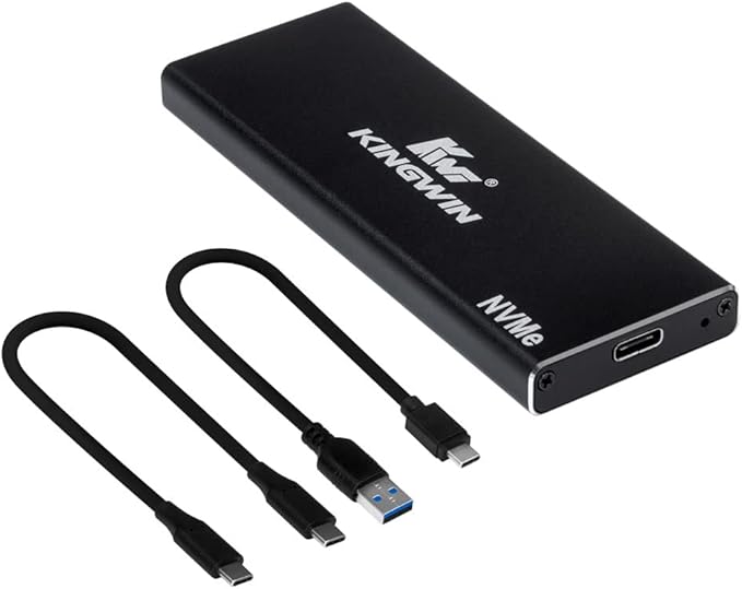 Kingwin M.2 SSD NVMe External Enclosure 10Gbps USB 3.1 Gen 2 M-Key to USB C Solid State Drive Adapter PCIe USB 3.0 USB C Cables Fit Size 2230/2242/2260/2280 Aluminum KM-U3NGFF-NVE