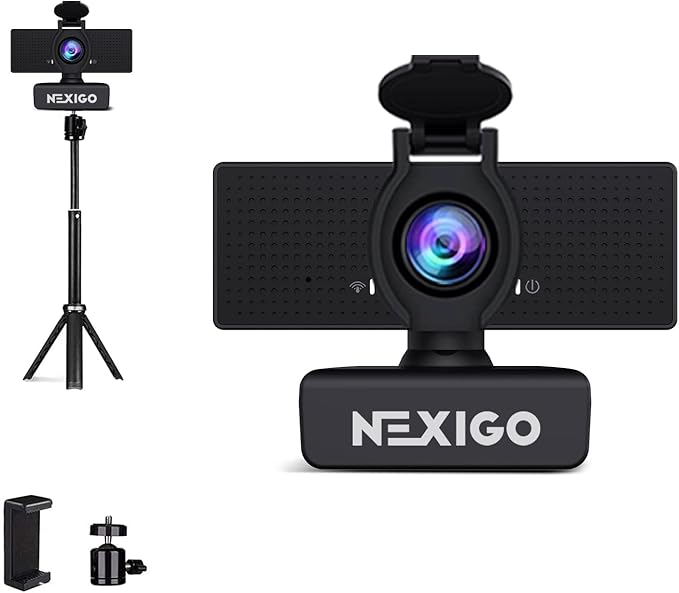 NexiGo 1080P Business Webcam Kits N60 HD Web Camera with Microphone and Privacy Cover Software Control Lightweight Mini Tripod Extendable Stand for Zoom/Skype/Teams