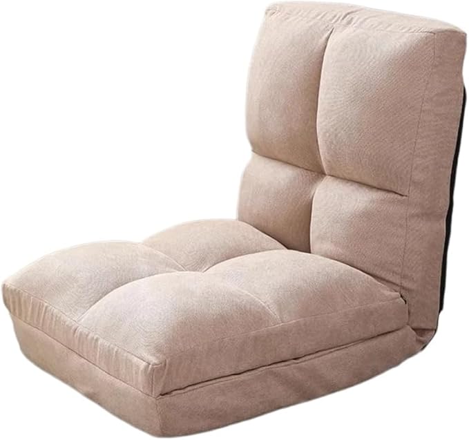 ELEFOCUS Adjustable 5-Position Folding Sofa Chair Padded Lazy Floor Recliner Bed for Gaming - Yellow Linen Lounge Sleeper Seat(Khaki)