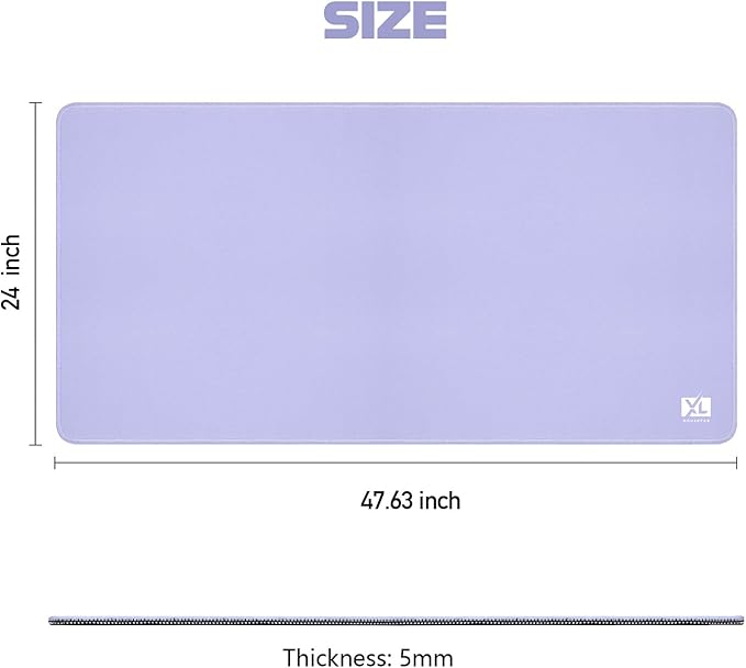 Light Purple 3XL Color Mouse Pad - Extra Large (48''x24'') Gaming Desk Pad with Nonslip Base and Stitched Edges - Durable and Waterproof Extended Mat