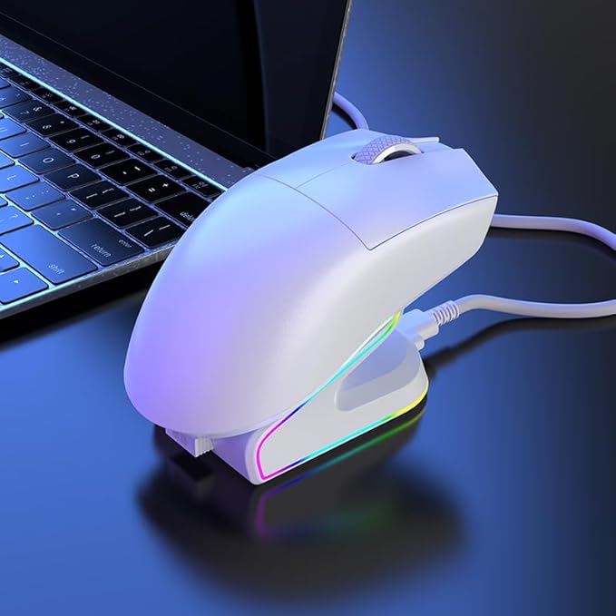 Tri-Mode Wireless Gaming Mouse with RGB Charging Dock 45g Ultra-Light PAW3311 Sensor 12000 DPI 2.4G Dongle + Bluetooth + USB-C Wired 1K Polling Rate Programmable Gaming Mouse for PC Mac Laptop