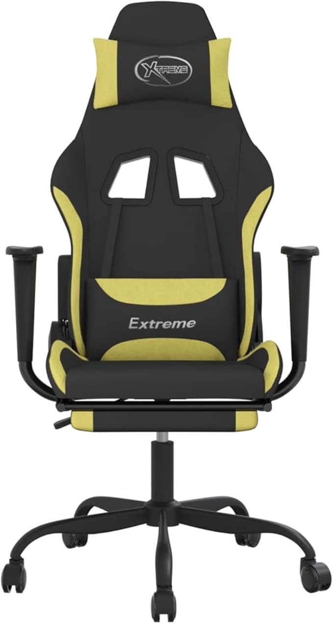 Gaming Chair with Footrest Black and Light Green Fabric D0320646B