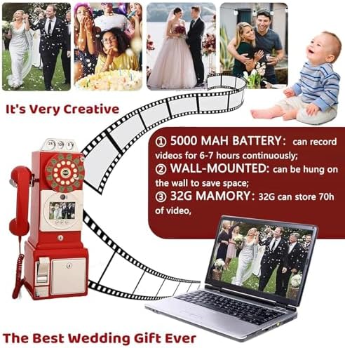 Vintage Video Guestbook Phone - 1080p HD Auto-Recording 32GB Storage 70H Capture 7H Battery - Ideal for Engagements Anniversaries &amp Special Events Black Memory Keeper