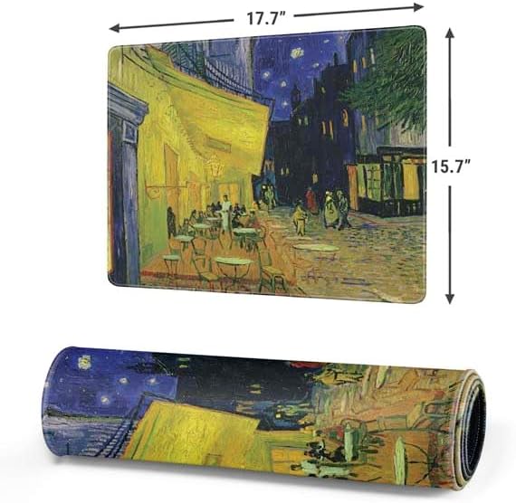 Skinit Medium Gaming Mouse Pad - Officially Licensed Cafe Terrace at Night by Van Gogh Design with Stitched Edges Waterproof Non-Slip Rubber Base Desk Mat for Keyboard &amp Mouse