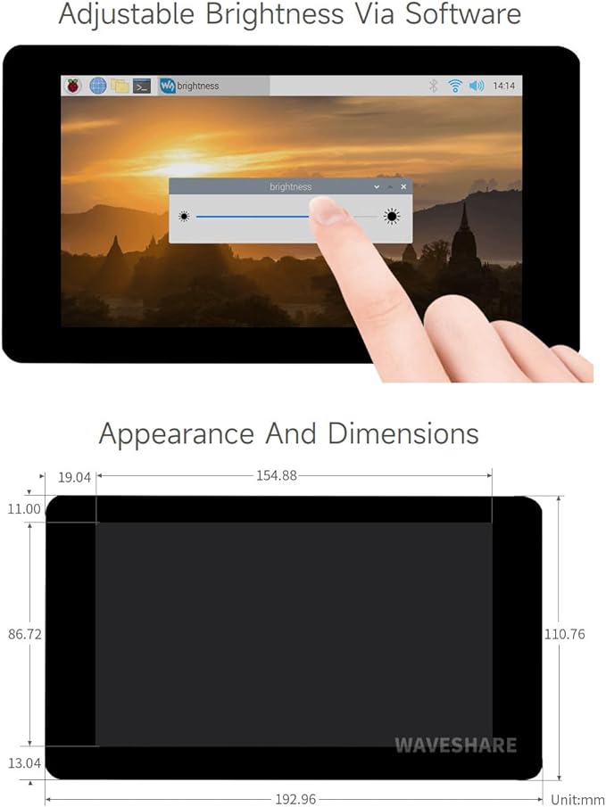 waveshare 7inch Touch Display Compatible with Raspberry Pi 5/4B/3B+/3A+/3B/2B/B+/A+/CM3/3+/4DSI LCD Mini Monitour 800×480 Resolution Capacitive Touch ScreenSmall Display