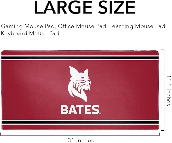 Bates College Bobcats Primary Logo Stripes Large Gaming Mouse Pad Desk Mat with Stitched Edges Non-Slip Base for Gamer Home and Office 31.5 x 15.7
