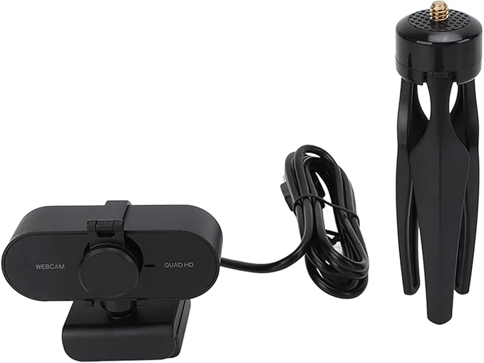 Webcam 1440P USB 2.0 Desktop Camera with Built - in Noise Cancelling Microphone Tripod Mounting Protective Cover - Plug and Play Wide Angle Ideal for PC and Laptop