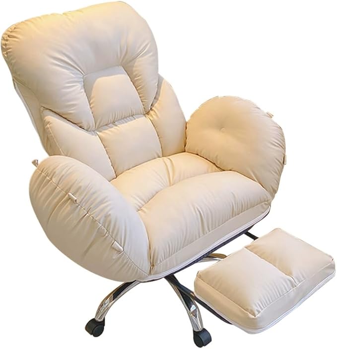 YCKEGEW Gaming Chair Recliner for Adult Home Office Desk Chair with Wheels and Adjustable Backrest Recliner Chair Bedroom Armchair Lounge Ergonomics Computer Chair(Beigewith Footrest)