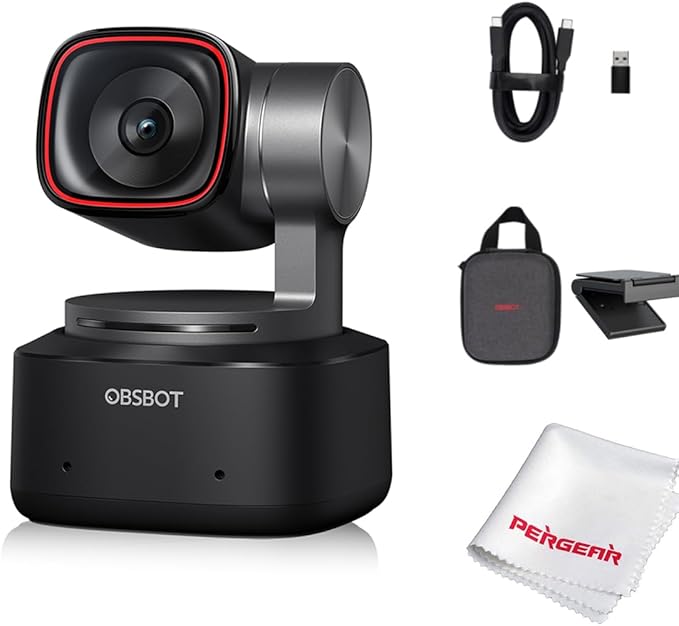 OBSBOT Tiny 2 AI-Powered PTZ 4K Webcam 1/1.5 CMOS 4X Faster Focusing USB 3.0 10x Faster Data Transmission Voice Control W Cleaning Cloth