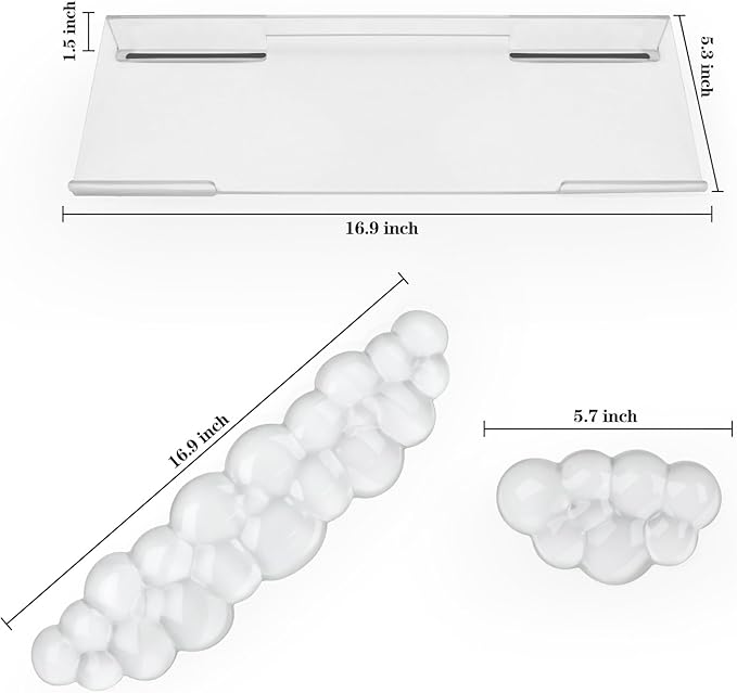 Acrylic Transparent Computer Keyboard Stand with Gel Cloud Keyboard and Mouse Wrist Rest Ergonomic Tilting 3-in-1 Set Relieves Painful Typing for Office/Computer/Laptop/Gaming