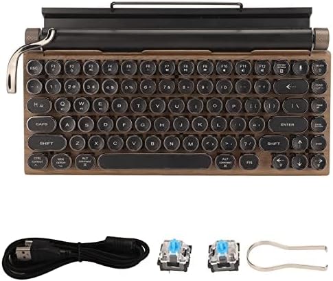Jiawu Mechanical Gaming Keyboard Typewriter Retro Punk Gaming Keyboard Bluetooth Keyboard with Metal Round Keycap &amp Backlit 83 Keys Blue Switch Electric Typewriter (Wood