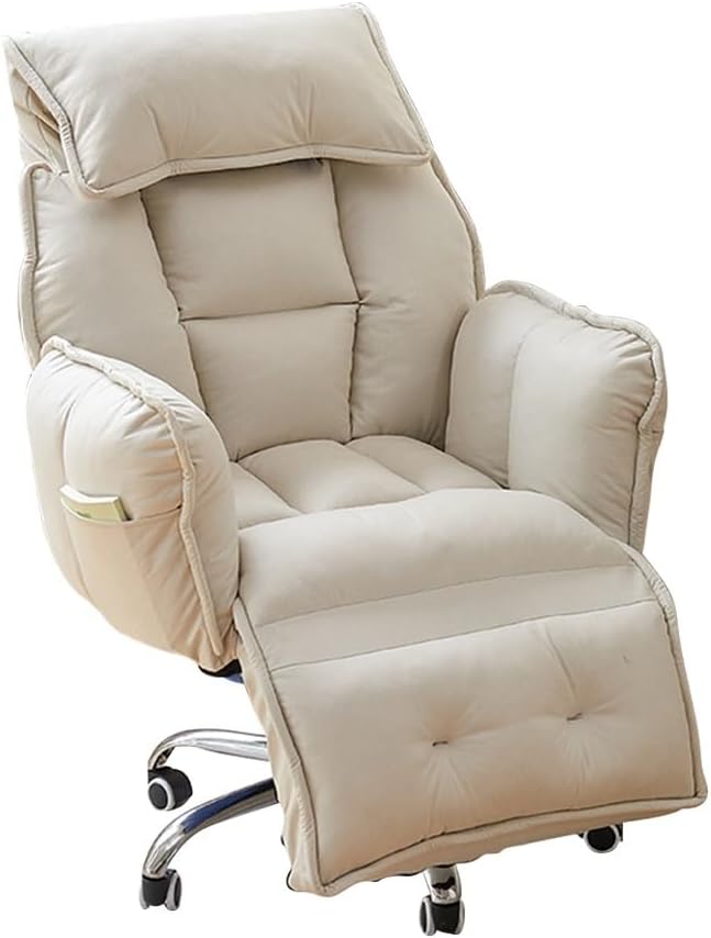 YCKEGEW Lift Chair Recliners Gaming Chair with Footrest Lazy Sofa Chair Ergonomic Study Chair Home Office Desk Chairs with Steel Base and Wheels 360° Swivel Computer Chair(Beige)
