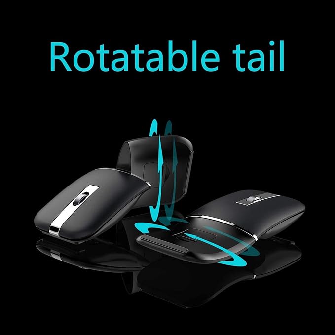 WFB Bluetooth Wireless Mouse for Laptop Foldable Arc 180° Rotating Silent Click Portable Curved Computer Mice for Home Office Travel(Black)