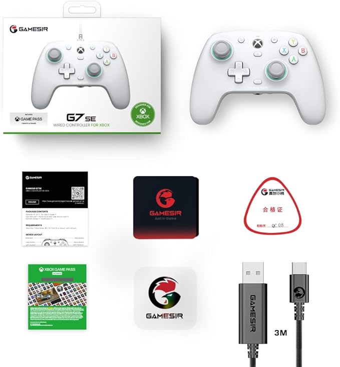 GameSir G7 SE Plud and Play Controller with Hall Effect Joysticks/Hall Trigger Anti-Drift Wired Gamepad for Xbox Series X|S Xbox One &amp Windows 10/11 3.5 mm Audio Jack - White