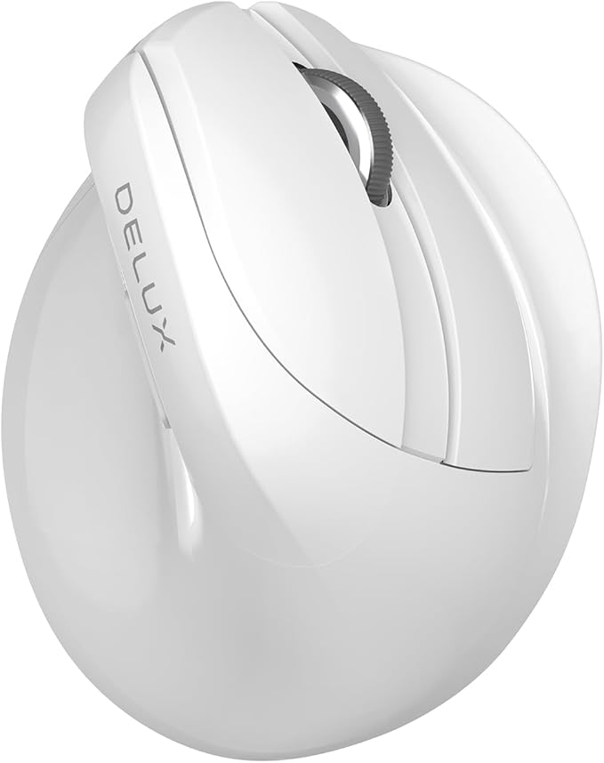 DELUX Wireless Ergonomic Mouse Vertical Mouse for Small Hands Silent Click Ergo Mouse Up to 4000 DPI 6 Buttons Rechargeable 2.4G/BT 5.2 Dual-Mode Compatible with Laptop/PC (M618MINI-White)