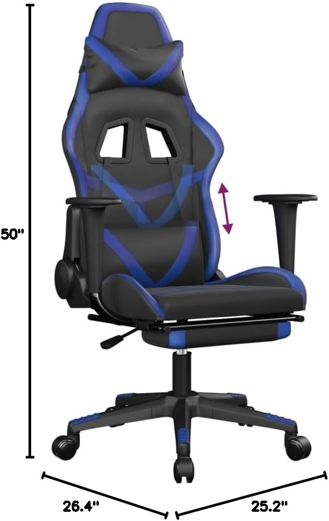 Faux Leather Gaming Chair with FootrestComputer Game ChairOffice ChairErgonomic Desk Chair PC Gaming Chair for Adults Teens(Black&ampBlue) -AA