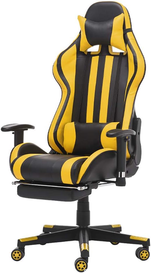 Computer Gaming Chair with Footrest Game Seat Internet Cafe Racing Competitive Office Computer Chair Home Recliner Adjustable Chair Headrest and Lumbar Support E-Sports Swivel ChairYellow