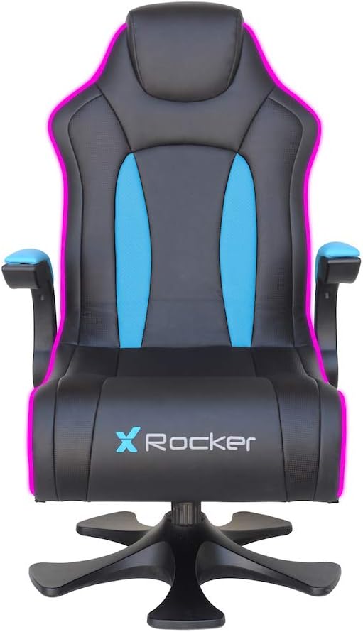 X Rocker CXR3 2.1 Dual Audio LED Gaming Chair with Flip-Up Arms Integrated 2.1 Audio System Bluetooth Wireless 5134201 32.1 x 24.8 x 40.55 Black and Teal