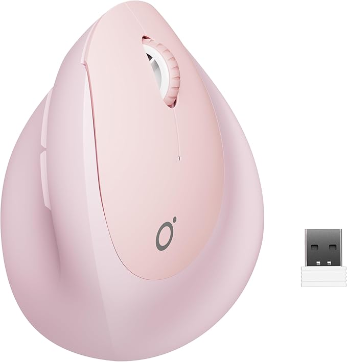 Q7 Vertical Ergonomic Mouse Wireless Bluetooth Mouse (BT5.0/3.0+2.4G) 5-Level Adjustable DPI up to 4000 Quiet clicks Multi Devices Computer Mouse for Laptop/PC/Mac-Pink
