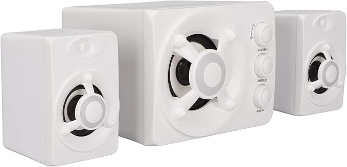 Wired Subwoofer Speakers Plug Play 2.1 USB Powered Stereo Multimedia Speaker with RGB LED Light for PC Laptop 3 Volume Control Knobs (New Version of White)