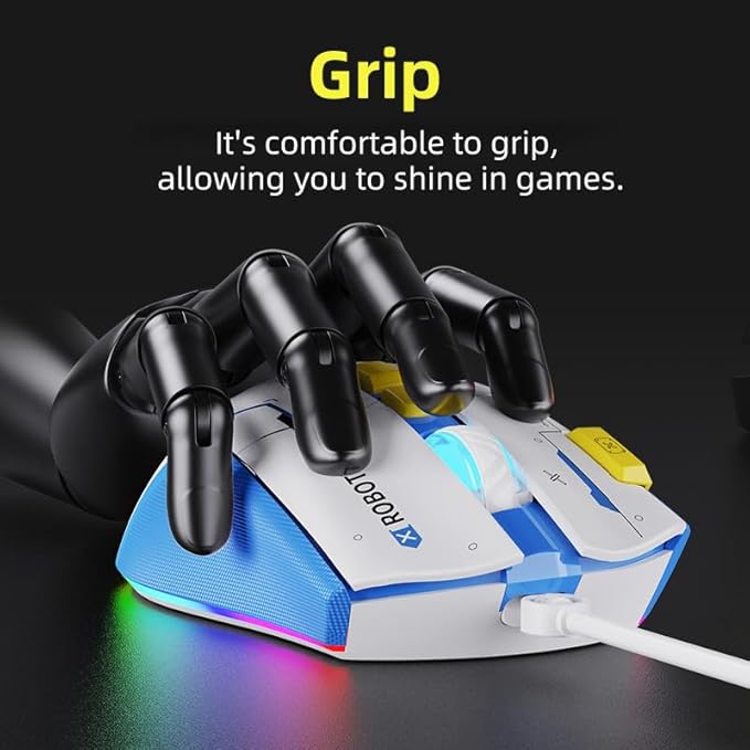 Wire Gaming Mouse Ergonomic RGB Mouse Programmable Gaming Mouse USB-C 7200 DPI Plug Play High-Precision Optical Sensor 8 Programmable Buttons Gaming Mice for PC &amp Laptop White