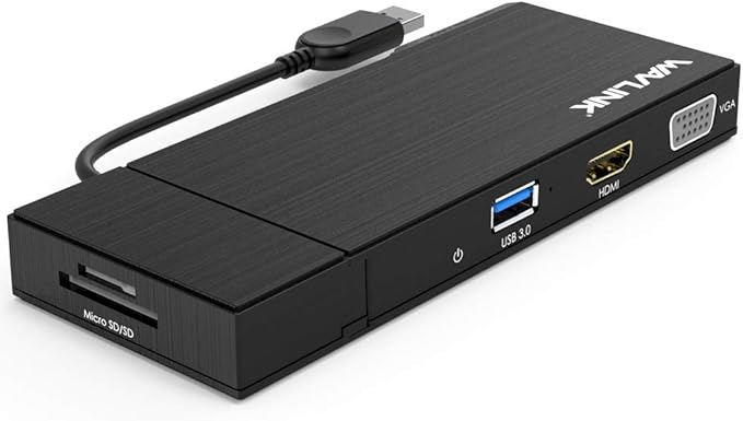 Wavlink Universial USB 3.0 Dual-Head Mini Docking Multi-Display HDMI/VGA with Gigabit Ethernet USB 3.0 Port Removable Card Reader HDMI up to 2560x1440 and VGA 1920x1200 Supports Windows