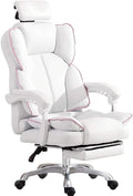 Katzowen Office Computer Chair Pink Gaming Chair for Girls Ergonomic Office Chair with Headrest Pu Leather Executive Chair Adjustable Reclining with Footrest Pink (Color : White)