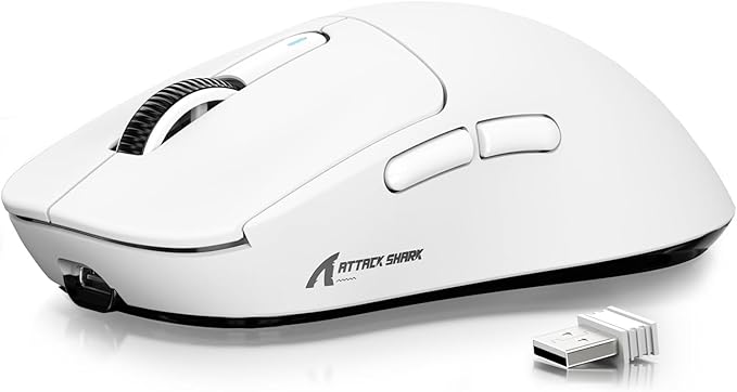 ATTACK SHARK X3 Wireless Gaming Mouse 49g Ergonomic Computer Mouse Triple Modes PAW3395 26K DPI Optical Sensor 200h Battery Life Programmable Buttons Gaming Accessories for PC/Laptop/Mac (White)