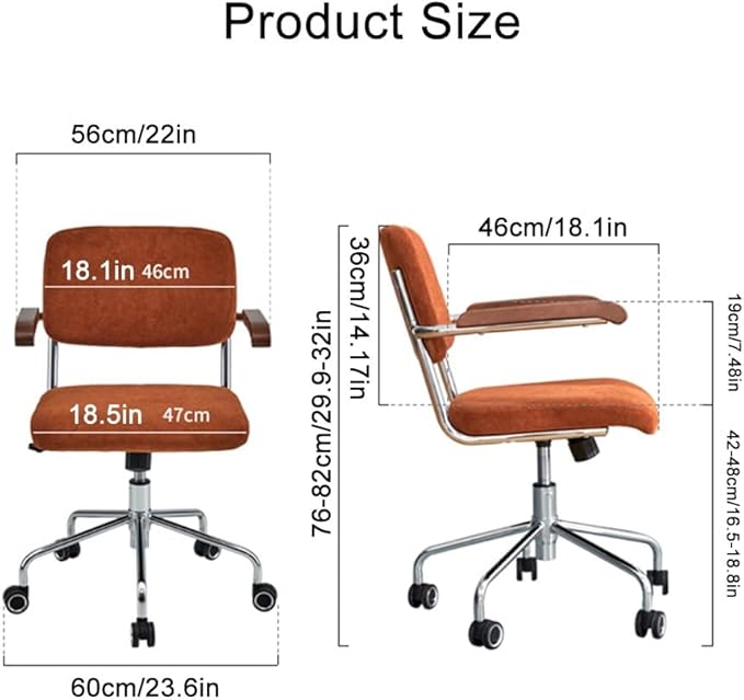 YCKEGEW Soft Desk Chair with Padded Seat and ArmrestErgonomic Task Chair with Back SupportAdjustable Height Computer Swivel Chair Sturdy Base(Orange)