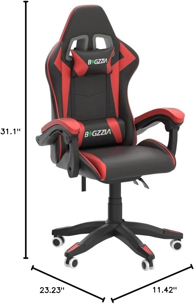 Bigzzia Gaming Chair Ergonomic Video Game Chairs with Pillow and Lumbar Support Racing Style Height Adjustable Computer Chair with 360°-Swivel Seat for Adults and Teens