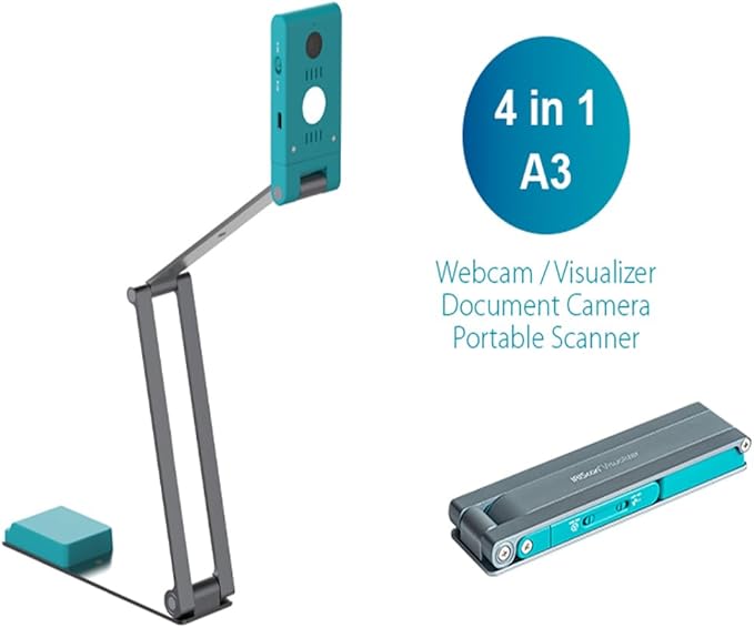 IRIScan Visualizer Webcam Document Camera v7:4K UltraHD-13MP4in1Free Readiris PDF OCRvisualizerScanner A3Portable ScannerWeb ConferencingDistance LearningAI MicroLedUSBWinMac