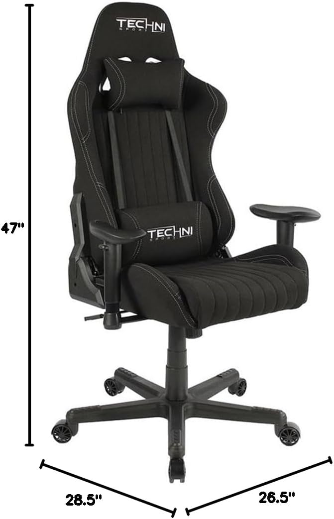 Pemberly Row Sport Ergonomic Racing Game Chair Adjustable Design Black Finish Contoured Support Sleek Gaming Chair for Game Room Comfort
