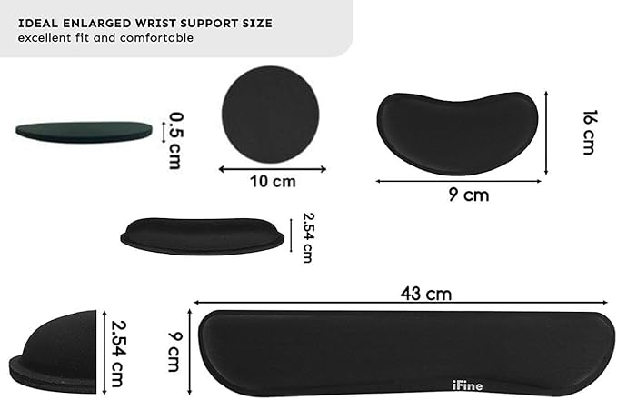 iFine Upgrade Enlarged Memory Foam Set Keyboard Ergonomic Mouse Wrist Rest Pad and gel Cushion Support for Computer Laptop School Office or Home Gaming- For Stress-free Typing with Coaster (Black)