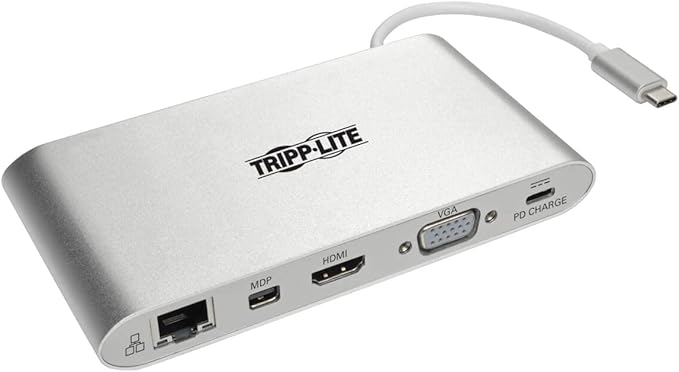 Tripp Lite USB-C Docking Station for Dual Monitors 4K @ 30 Hz HDMI Mini DisplayPort mDP VGA Gigabit Ethernet Memory Card 3.5mm Audio 100W USB-C PD Charging 3-Year Warranty (U442-DOCK1)